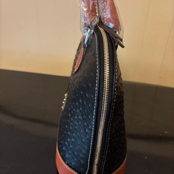 BRAND NEW DOONEY & BOURKE STILL IN PLASTIC: BLACK OSTRICH ZIP ZIP SATCHEL: - Picture 3 of 9